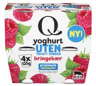 Q yoghurt bringebær Uten tilsatt sukker, i beger, 4x125g, 500 g